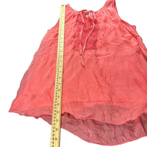Keysha Women S Pink crochet embellished 100% silk tank top Floral Flowy Layered - Picture 5 of 6